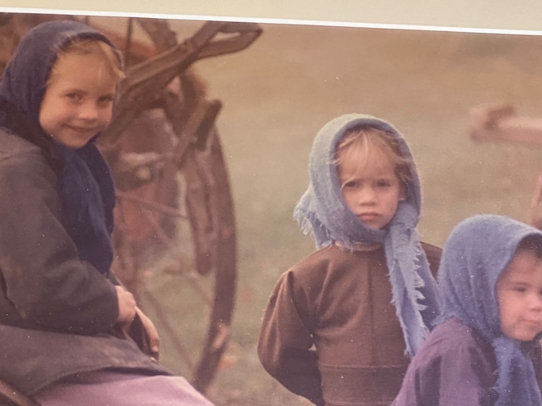 Vintage Rural Children Amish Photograph Framed Americana 20.5" x 16.25"