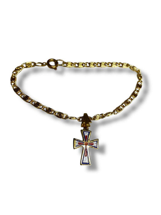 Vintage Goldtone Cross Charm Bracelet 6" Spring Clasp