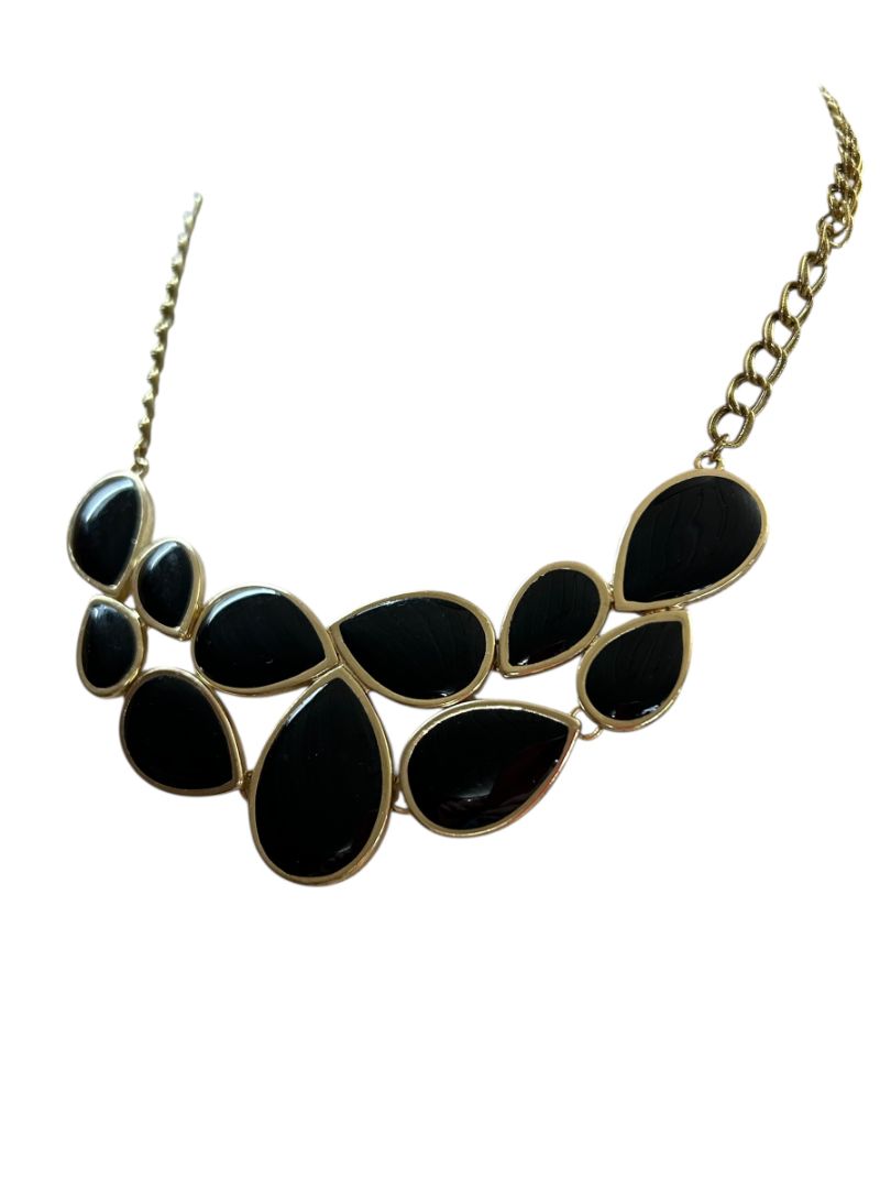 Premier Designs Statement Necklace Black Goldtone 20" Lays Flat