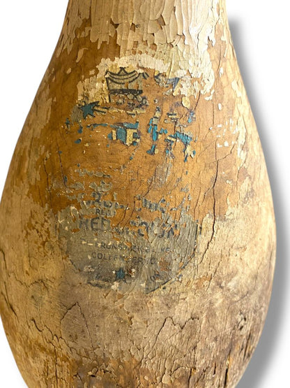 1950s Brunswick Balke Collender King Red Crown Bowling Pin 15.5" Turned Wood Chippy