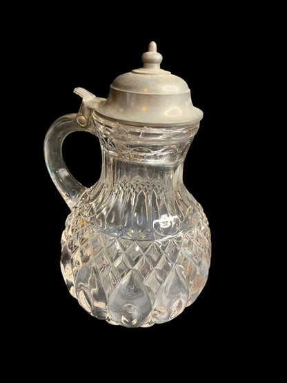 Victorian Style Pattern Glass Syrup Pitcher Vintage Creamer 6.5"