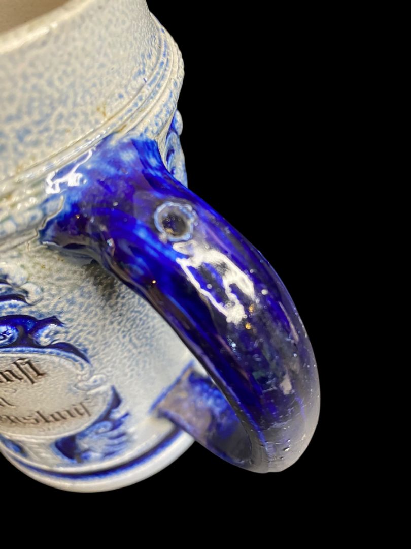 Vintage Germany Stoneware Stein Salt Glazed Mug Cobalt .5 Liter Drink Quickly . . .