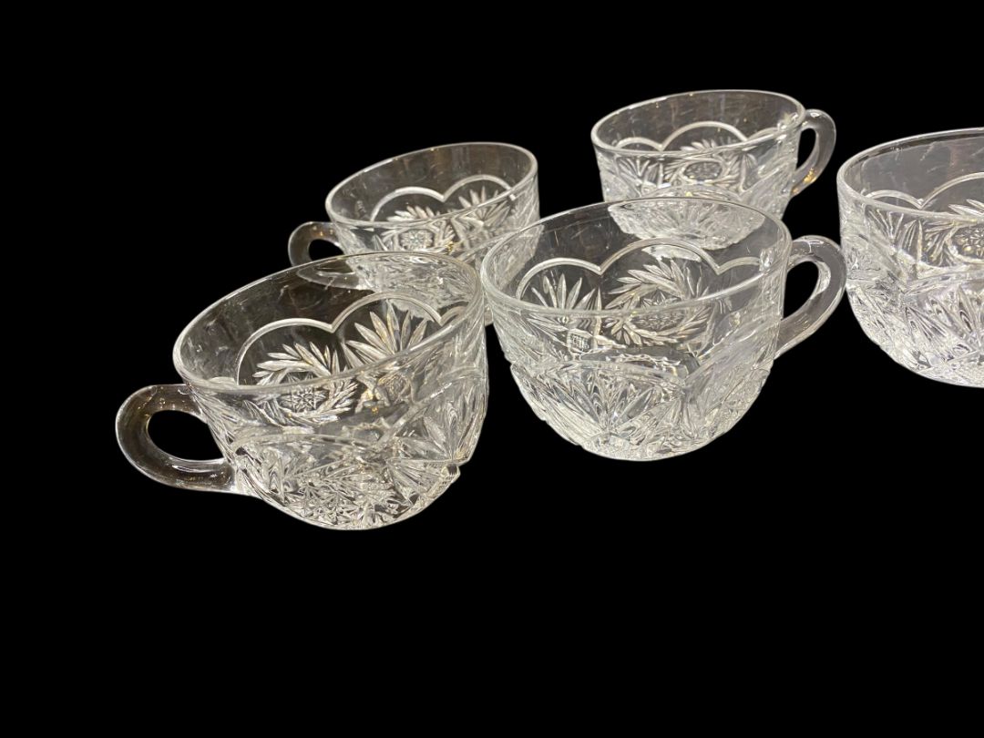 Vintage Set of 5 Punch Glass Clear Pressed Glass Mug 2.25"h