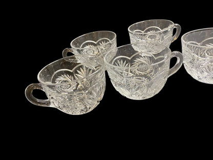 Vintage Set of 5 Punch Glass Clear Pressed Glass Mug 2.25"h