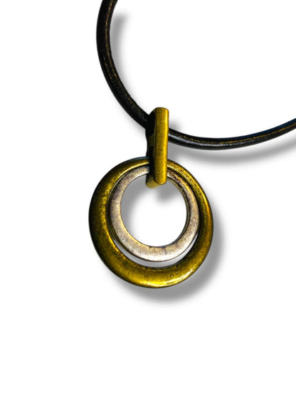 Lia Sophia Modern Circles Tuscany Necklace Antiqued Pendant Corded 16-18.5"
