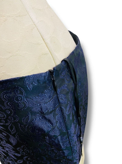 Size 8 Burberry New Navy Blue Floral Jacquard Satin Straight Skirt Knee Length