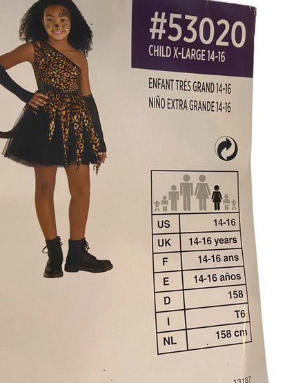 Size XL Leopard Child Costume Girls #53020 Dress Headband Glovettes Detachable Tail