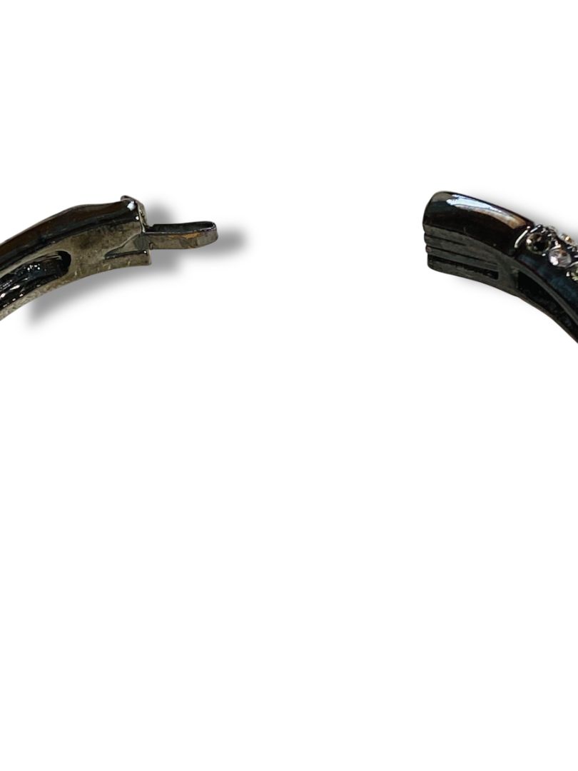 Rhinestone Snake Bangle Bracelet Hinged Pewter Color 1.5" Inside Diameter