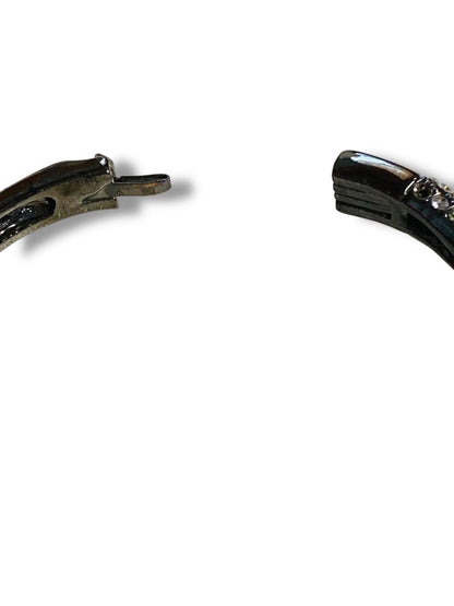 Rhinestone Snake Bangle Bracelet Hinged Pewter Color 1.5" Inside Diameter