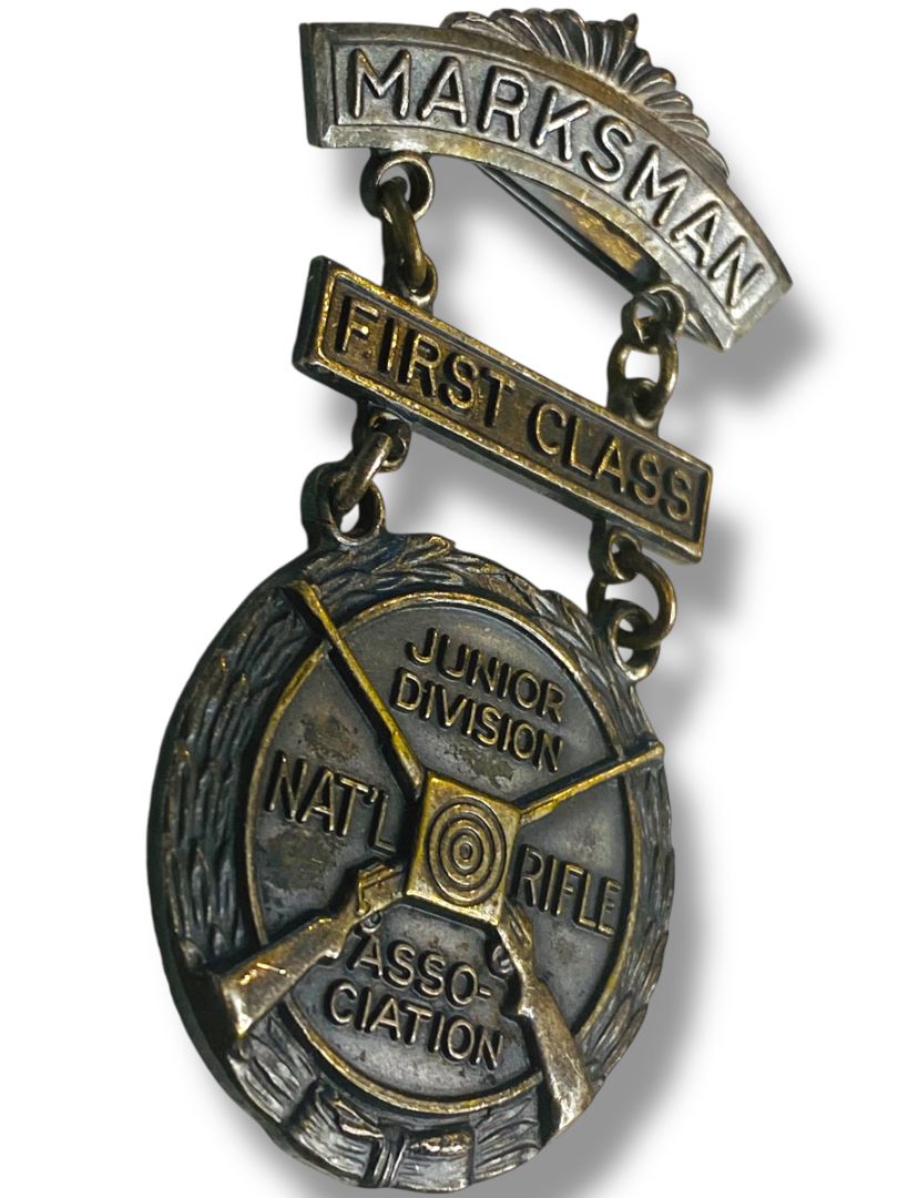 Vintage NRA Marksman First Class Junior Division Badge Pin Medal 2.4" Blackinton