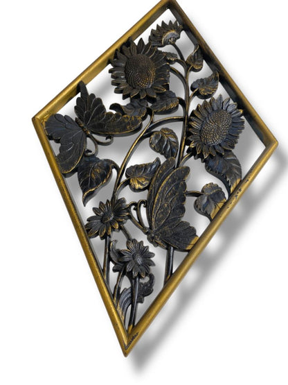 1970s Burwood Homco Wall Plaque Butterfly Flower Diamond 16.75"h x 10.25"