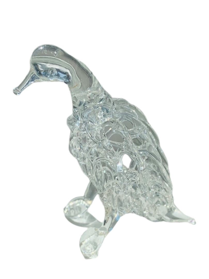 Clear Spun Glass Bird Figurine Filigree Vintage 2.25" h Vintage