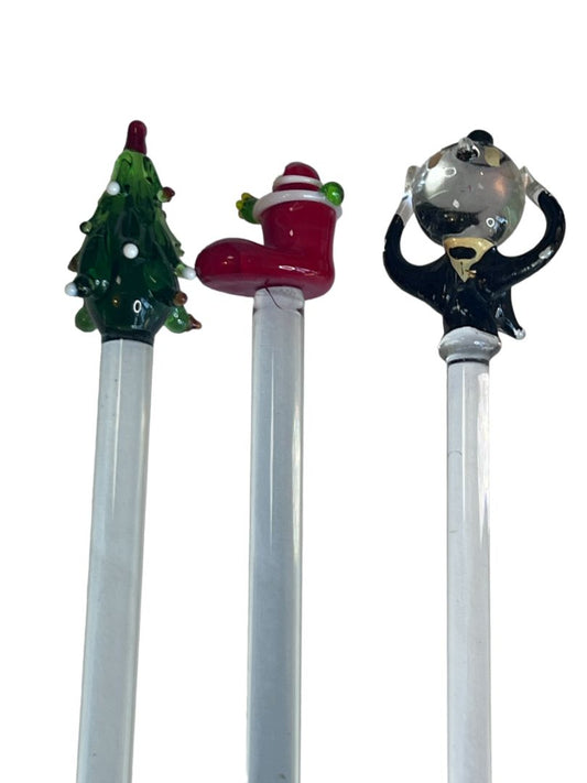 Vintage Blown Glass Christmas Drink Stirrers Swizzle Sticks