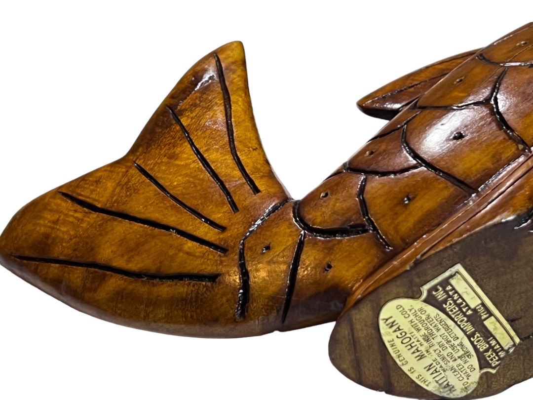 Haitain Mahogany Wood Carved Fish Statue Figurine Peek Brothers Imports, In