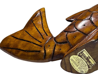 Haitain Mahogany Wood Carved Fish Statue Figurine Peek Brothers Imports, In