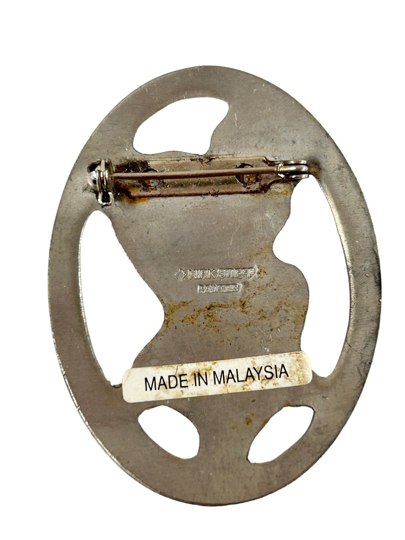 Vintage Signed Kirk Stieff Pewter Brooch Pin Etched Floral 2.25"