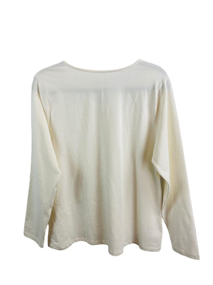 XL D & Co Women's V-Neck Embroidered Neckline Ivory Color Long Sleeve Tshirt