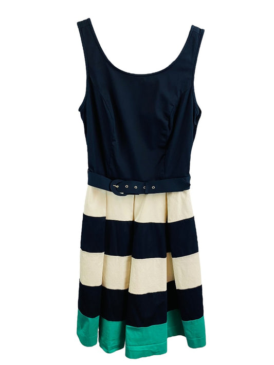 Size 0 Banana Republic Navy Blue Green Fit and Flare Dress Sleeveless