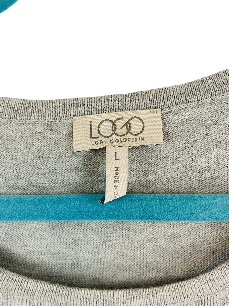 Large LOGO by Lori Goldstein Lightweight Gray Sweater Cashmere Blend Flounce Hem Lace Detail