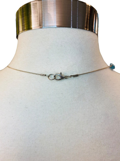 Long Strand Necklace Delicate Silvertone and Blue Acrylic Beads 60" Lobster Clasp Layered