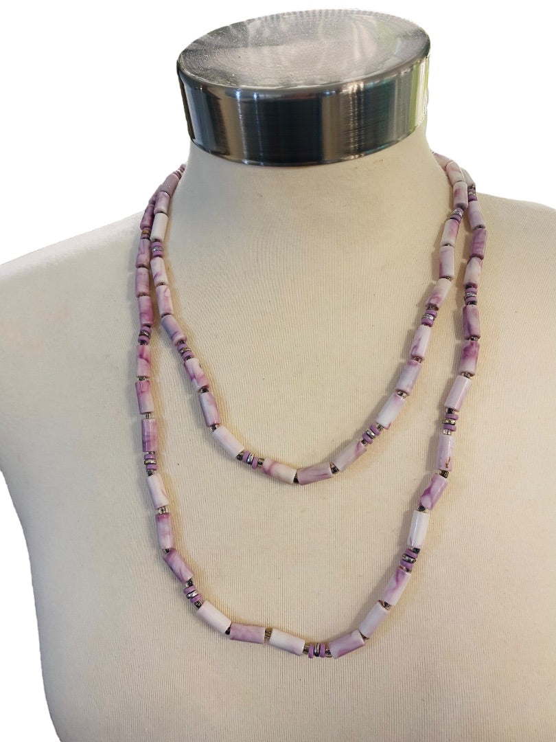 Lavender Beaded Vintage Overhead Necklace 45" Strand String