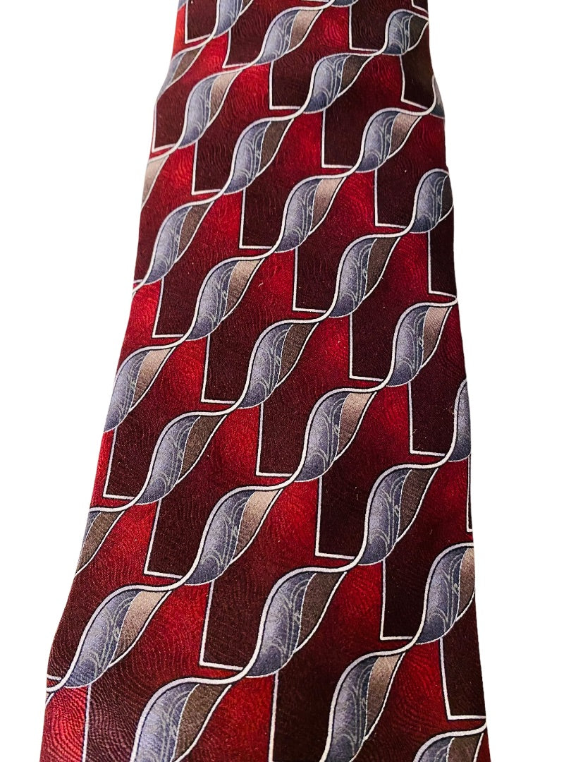 Joseph & Feiss Extra Long Mens 60" Necktie Tie Red Gray  100% Silk