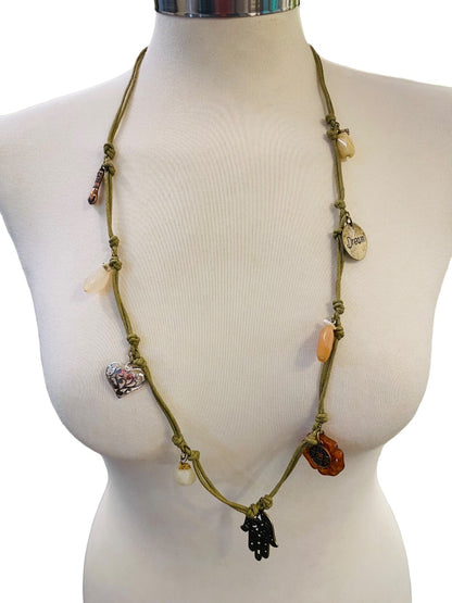 Charm Necklace Boho Eclectic Style Tied Knots Lobster Clasp 34"l Hamso Dreeam Stones