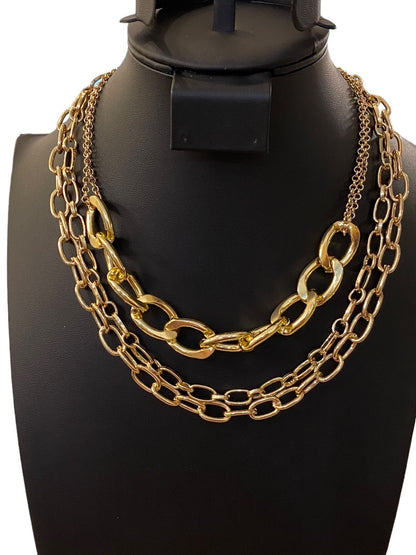 Layered Goldtone Chunky Chain Necklace Statement Lobster Clasp Closure 16"