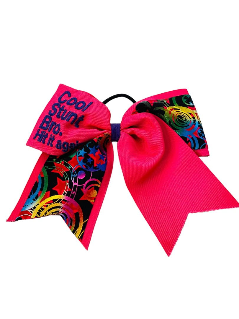 Girls Oversize Hair Bow 6.5" Elastic Ponytail Holder Hot Pink "Cool Stunt Bro"