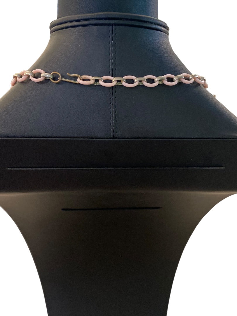 Vintage 13-15" Necklace Hook Closure Pink Plastic Leaf Silvertone