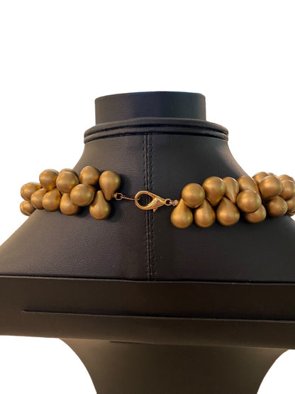 Goldtone Plastic Bead Chunky Statement Necklace 19" Lobster Clasp Retro