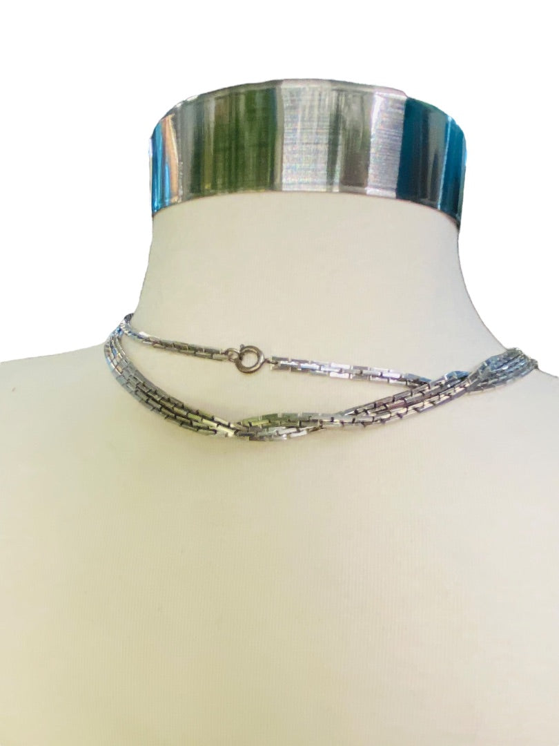 Silvertone Box Chain Necklace 62" Long Spring Clasp Shiny Strand String