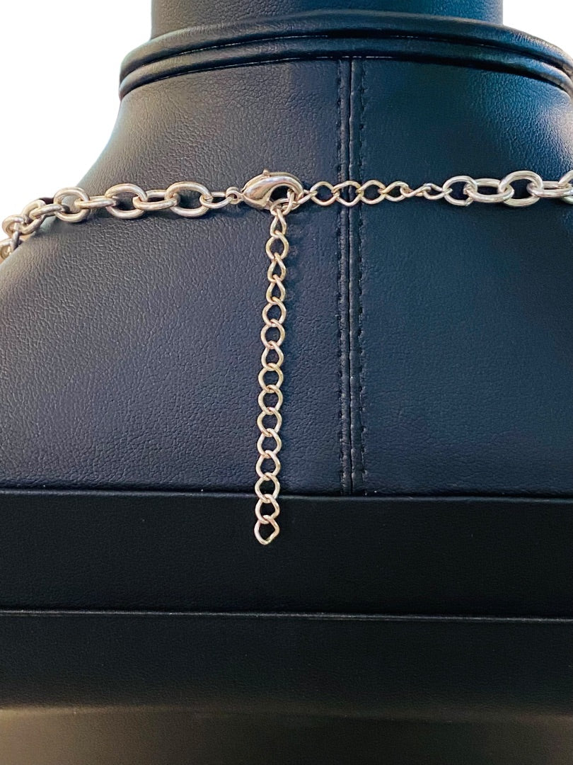 Silvertone and Aqua Charm Layered Circle Necklace 16-19" Lobster Clasp