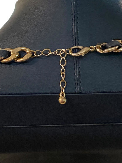 Goldtone and Black Cord Chunky Dual Strand Chain Necklace 17-19" Lobster Clasp