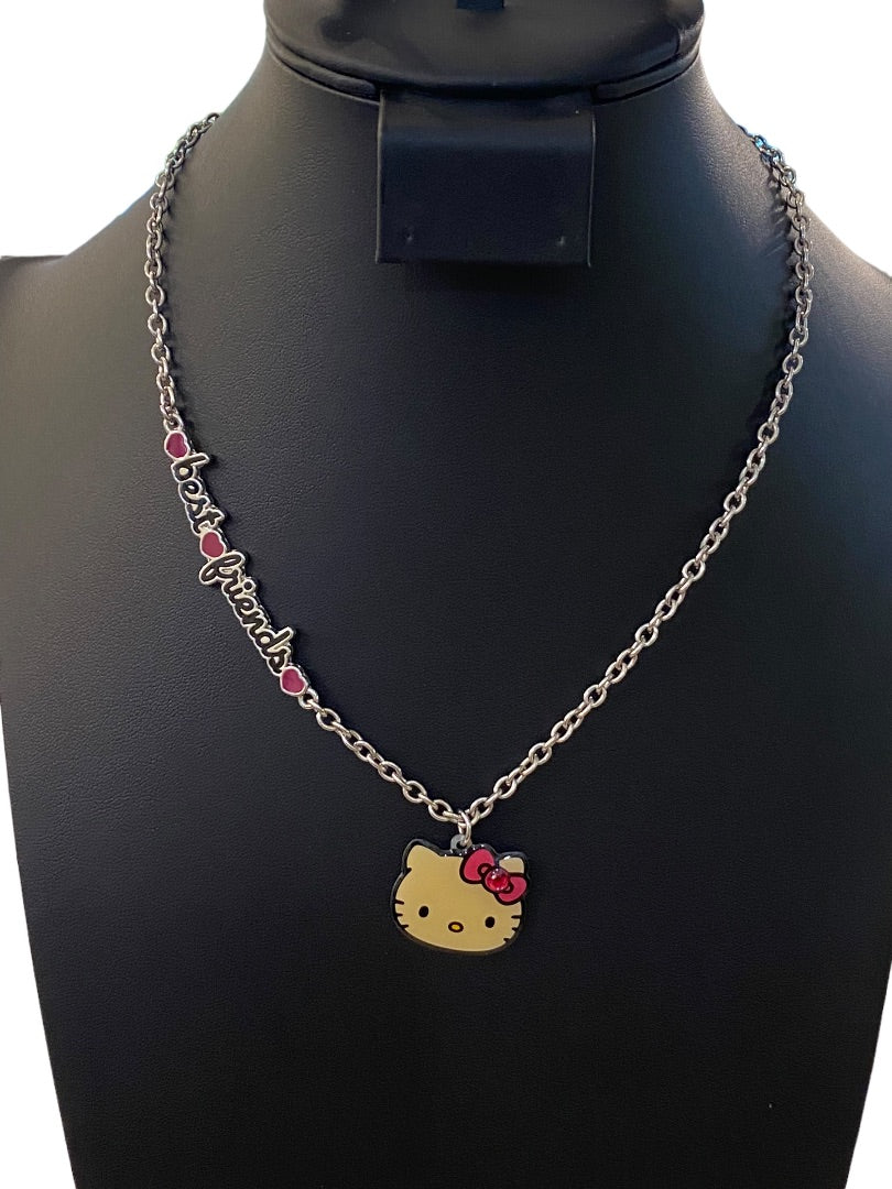 2012 Hello Kitty Sanrio Pendant Necklace Silvertone "Best Friends" 17.5"