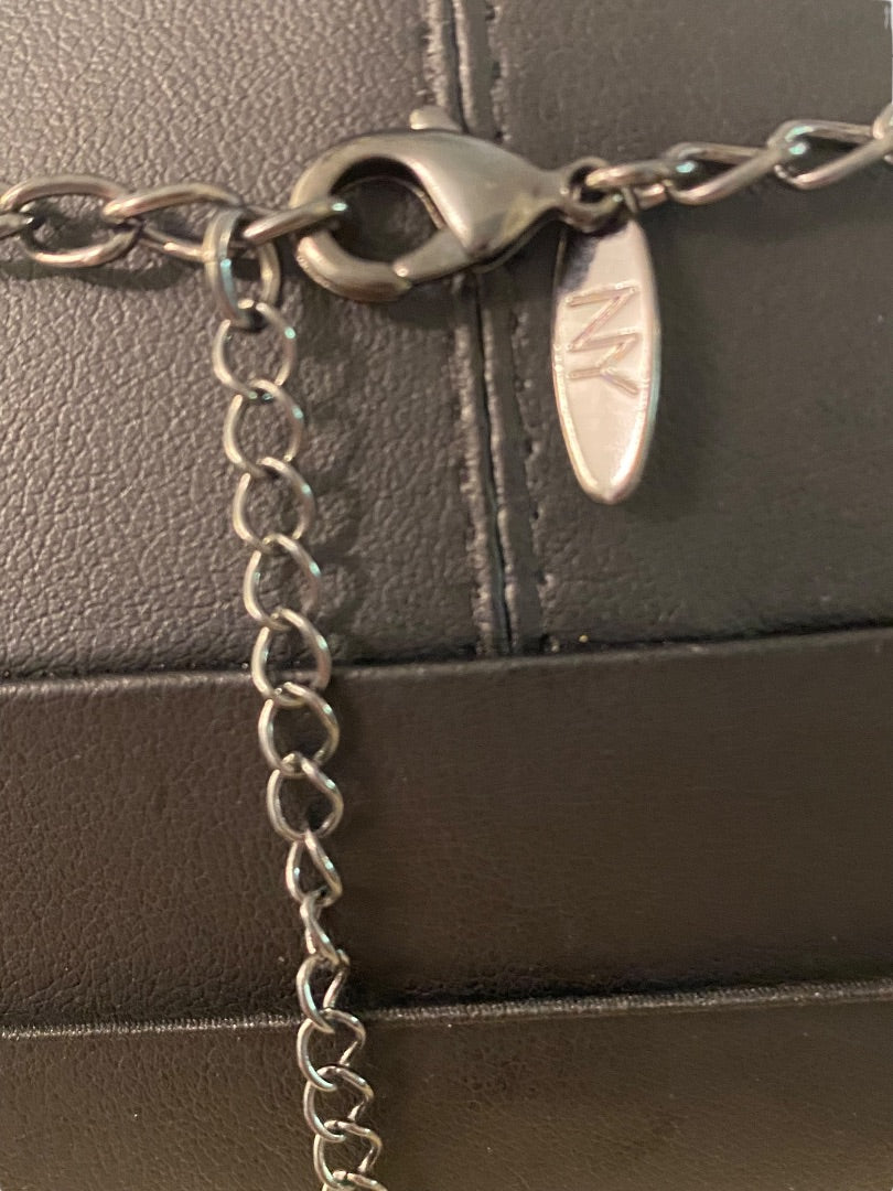 New York & Co Pewter Color and Silvertone Fringe Necklace 18-21" Lobster Clasp 1.5" Drop