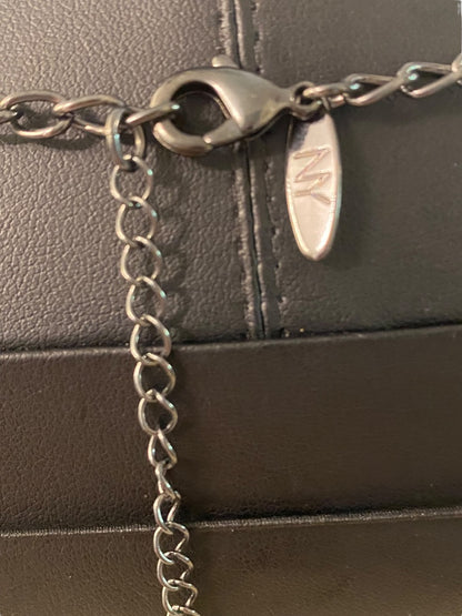 New York & Co Pewter Color and Silvertone Fringe Necklace 18-21" Lobster Clasp 1.5" Drop