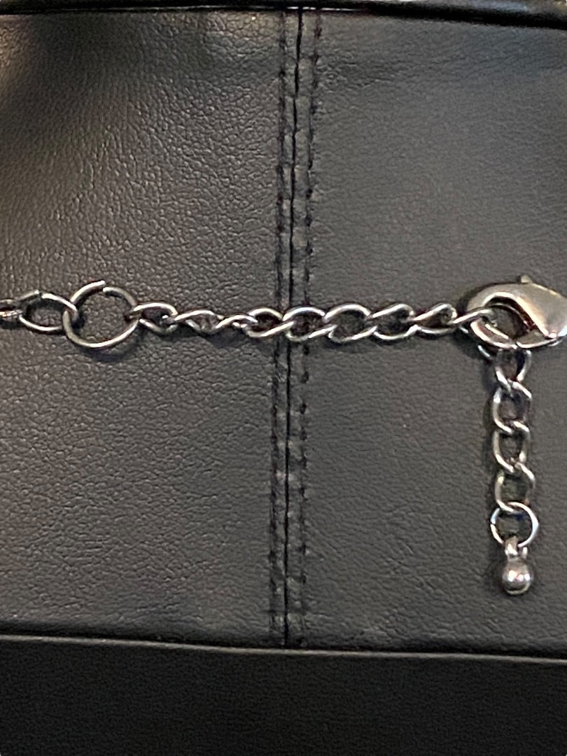 Dark Silvertone Blue Beaded Layered Necklace Floral 19" Lobster Clasp