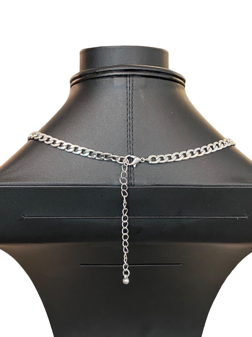 Silvertone Necklace 18"-21"Demilune Attached Pendant Lobster Clasp