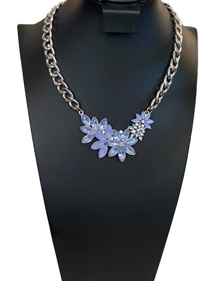 Silvertone Lavender Floral Statement 16.5"-19" Lays Flate Necklace