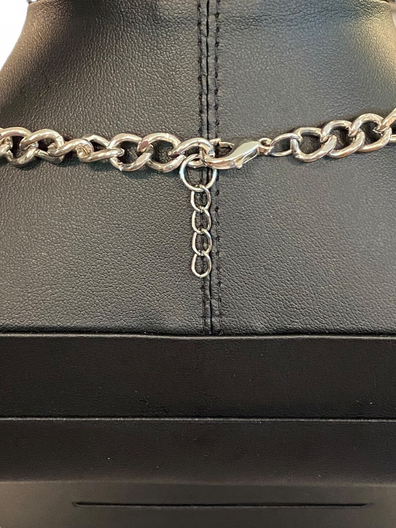 Silvertone 17" Statement Necklace Clear Charm Beads Lobster Clasp