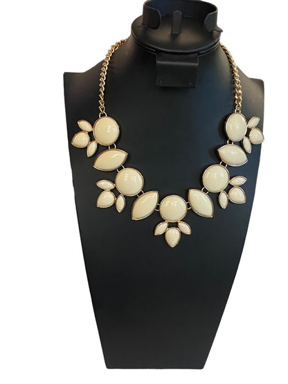 Goldtone and Cream Statement Bib Necklace Adjustable 18"-20"