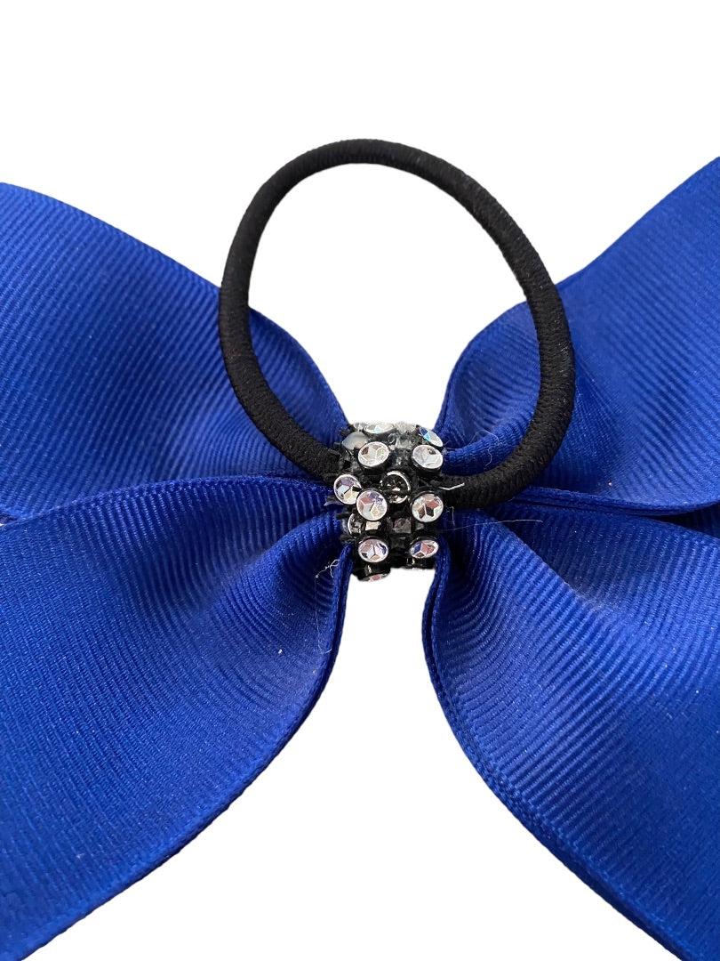 Girls Oversize Hair Bow 5" Elastic Ponytail Blue Bejeweled