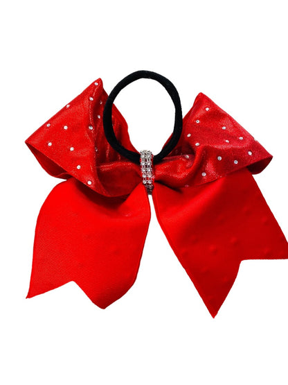 Girls Oversize Hair Bow 8" Elastic Ponytail Holder Red  Bejeweled