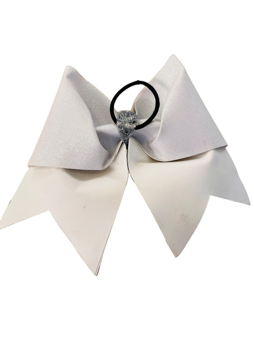 Girls Oversize Hair Bow 8" Elastic Ponytail Holder White Black Glitter