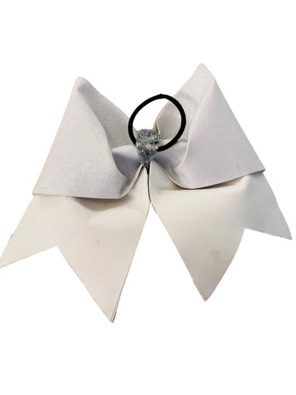 Girls Oversize Hair Bow 8" Elastic Ponytail Holder White Black Glitter