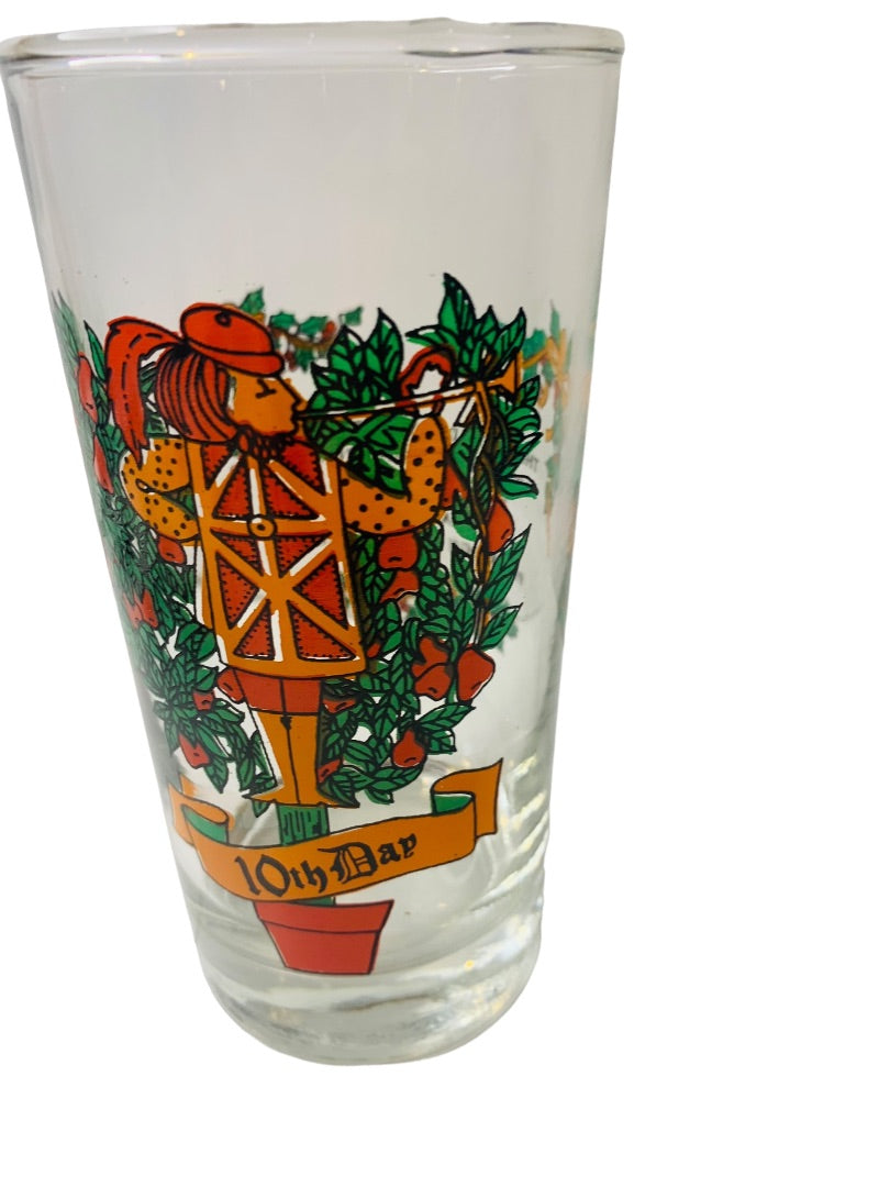 Vintage Tumbler Glass Taylor Smith & T 10th Day of Christmas Orange 10 oz Drinking