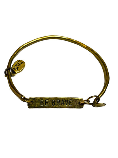 Julio Goldtone Bangle Bracelet "Be Brave" 2.5" Diameter Hook Closure