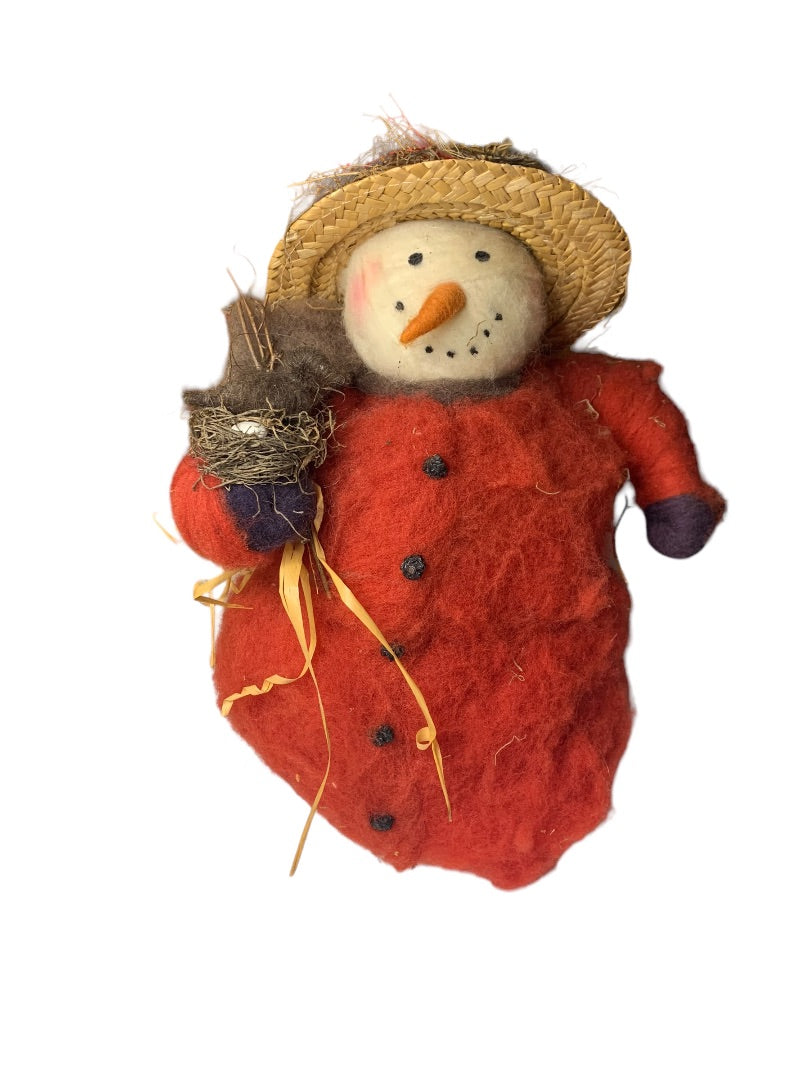 Snowwoman Snowman Decoration Felted over Styrofoam Country Nature Theme 12"