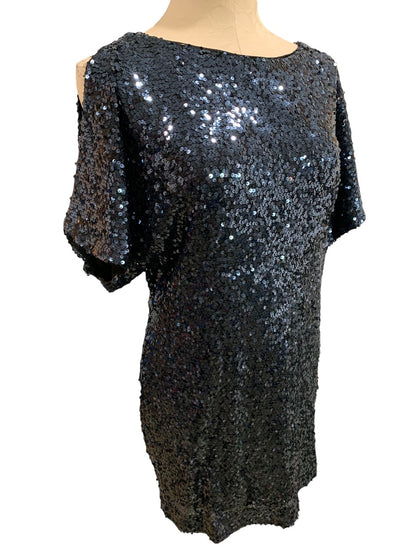 Size 2 Aidan Mattox Navy Blue Short Sleeve Mini Shift Dress Sequins – Conshy Consignment